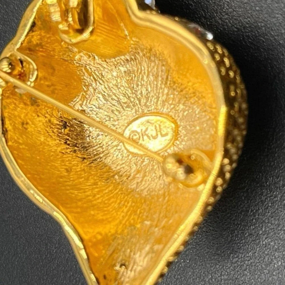 Kenneth Jay Lane KJL Conch Seashell Rhinestone Gold Tone Shell‎ Brooch Pendant